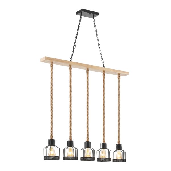 Wood and Ropes 5 Light Chandelier // Black - Image 2